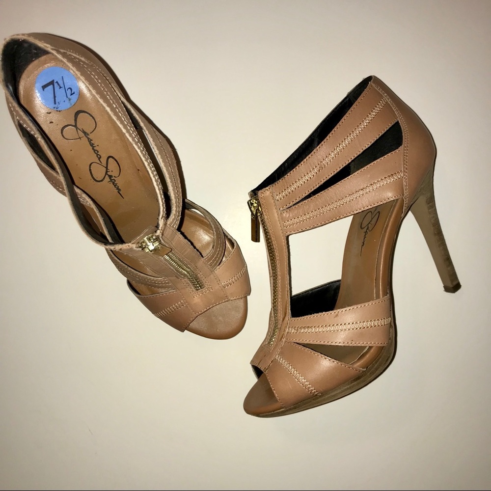 Jessica Simpson Nude Platform Zipper Heels EUC 7.5